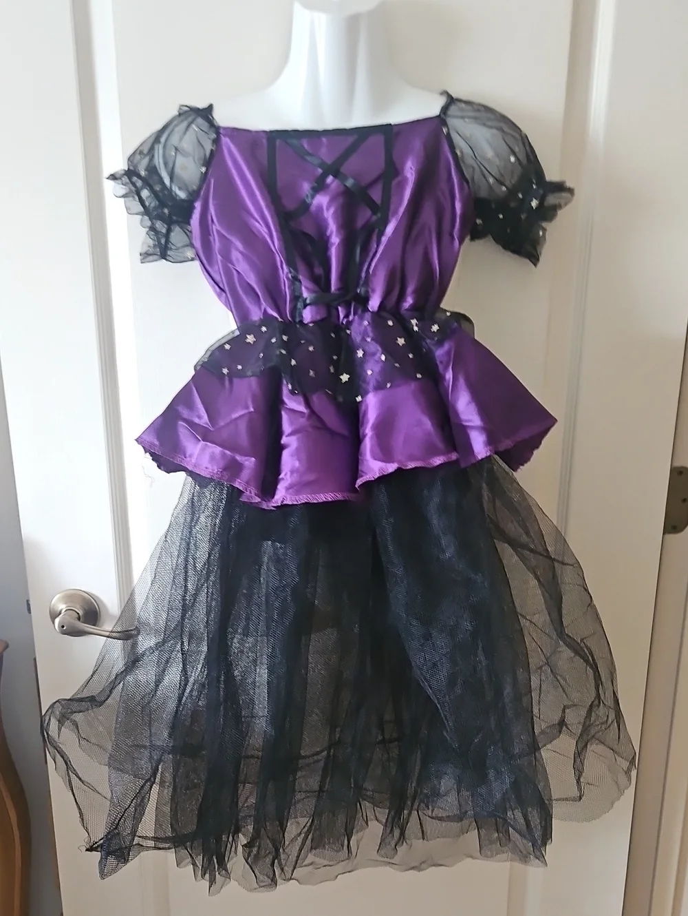 Halloween Costume Purple Black Crinoline Stars Gold Pit Your Own Mask NOT INC.